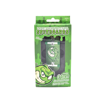 34mm x 96mm Pro Fingerboard Set-Up (Complete) | Real Wood Deck (5-Layers) | Pro Trucks with Lock-Nuts | Polyurethane Pro Wheels | Real Ball Bearings | Slimeball (Green Version)  SPITBOARDS